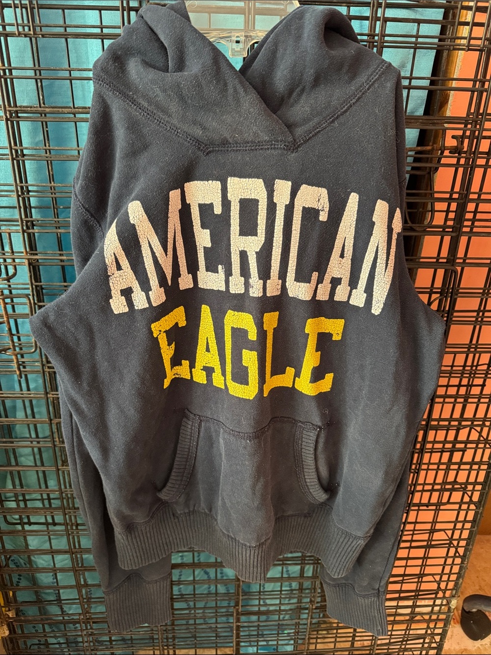 American Eagle Outfitters Navy Crewneck Sweatshirt with Yellow Logo